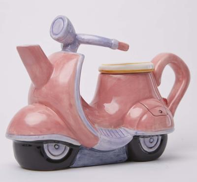 China Sustainable creative cute shape pink motorcycle teapot for kids, made in china cheap ceramic teapot for sale