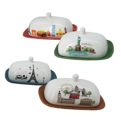 China New Sustainable Goods Ceramic Butter Dish Kitchenware Use Butter Dish With Lid For Home for sale