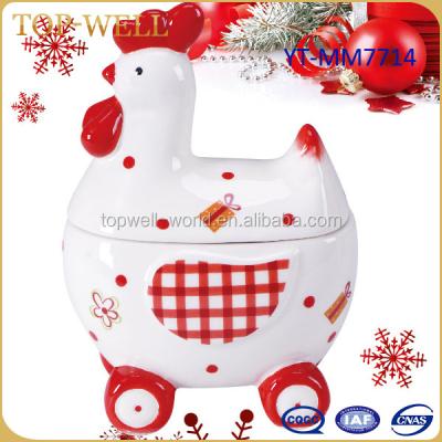 China Home Chicken Shape Canister Novelty Christmas Candy Jar Ceramic Easter Chicken Decoration for sale