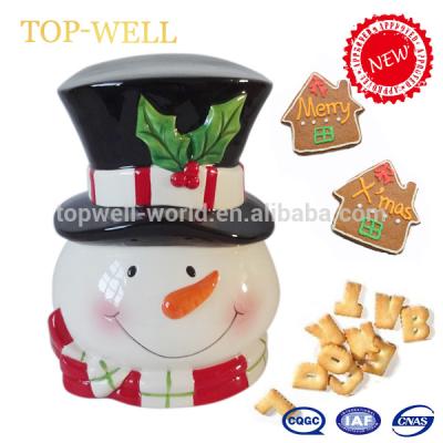 China Christmas Handmade Gift New Products Ceramic Jar, Christmas Ceramic Snowman Cookie Jar for Cookies and Candy for sale