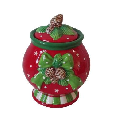 China 2020 new arrival handmade,factory in china pine cone decoration ceramic candy jar ofr christmas for sale