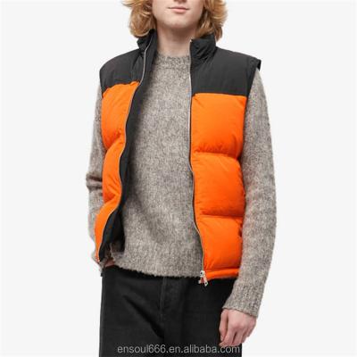 China Waterproof OEM Wholesale Customized Casual Winter Waterproof Padded Soft Shell Color Block Bubble Down Puffer Vest Jacket For Men for sale