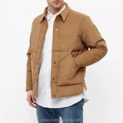 China Anti-wrinkle Wholesale Custom Winter Plain Blank Khaki Puffer Padded Corduroy Down Jacket For Men for sale