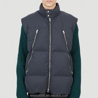 China Anti-wrinkle OEM Custom Logo Polyester Oversized Pockets Casual Warm High Neck Puffer Down Vest For Men for sale