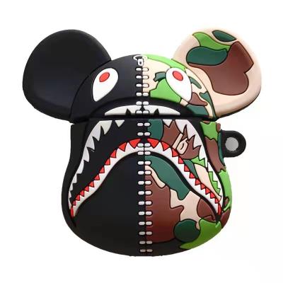 China For popular airpods 3D cartoon silicone camouflage shark earphone case with key chain for Airpods 1 pro 2 3 earphone case for sale