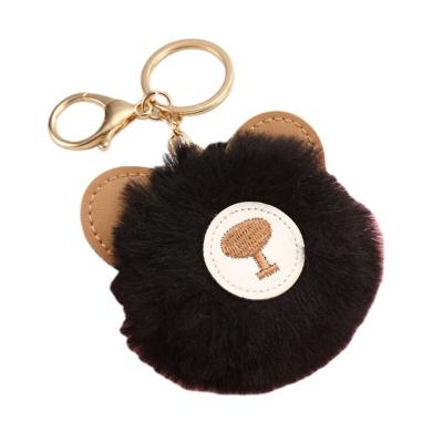 China Rising Cute Bear Pom Pom Keychain For Women Keychains Faux Fur Ball Fluffy Pompoms Decoration Gifts for sale