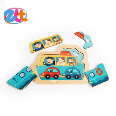 China DIY Practice New Children's Toys Simple Mini Boat Type Double Layer Wooden Jigsaw Puzzle Toys for sale