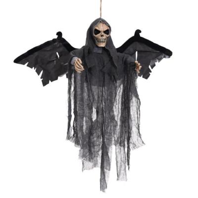 China Halloween Haunted House Party Decoration Voice Control Horrible Electric Bat Small Hanging Ghosts for sale