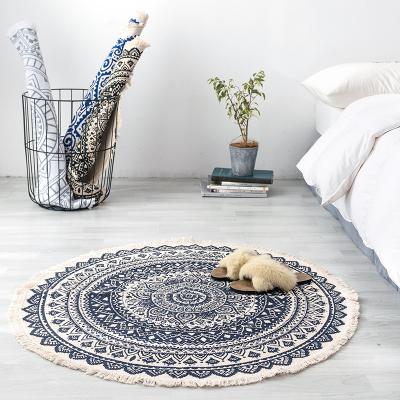 China Fashional Stylish Cotton and Retro Home Floor Mats Customized Modern Printed Round Canvas Rug for sale