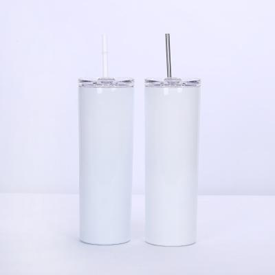 China Sustainable Sublimation Blanks Skinny Tumbler White 20 oz Straight Stainless Steel Tumbler With Metal Straw for sale