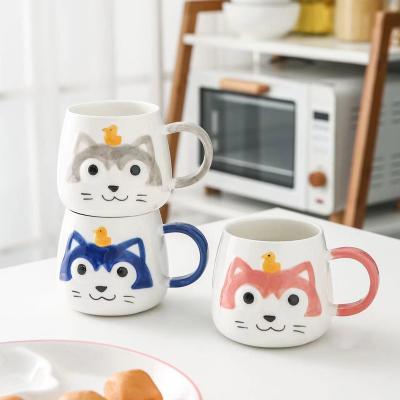 China Viable Wholesale Cheap Price Ceramic Coffee Mug With Handle Household Cartoon Ceramic Mugs for sale