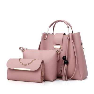 China Lady Sac A Main Femme 3 Pieces Fashion PU Leather Women Tote Bag Luxury Temperament Tassel High Quality Handbag Set for sale