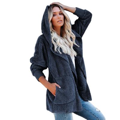 China New QUICK DRY women plus size fashion solid color plush hooded coat soft warm casual cardigan for sale