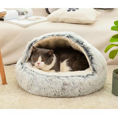 China Partially Enclosed Dog Stored Cat House Luxury Pet Bed of Comfortable Plush for sale