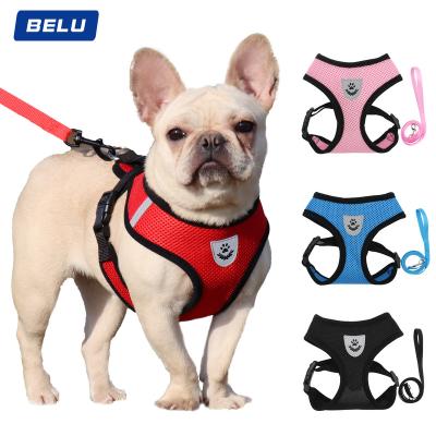 China Manufacturer Wholesale Adjustable Reflective Fashion Design Cute Padded Custom Dog Harness Soft Breathable Air Mesh Pet Harness Set for sale