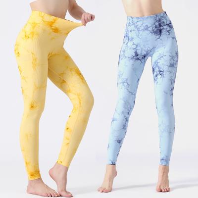 China New Style Women Quick Drying Seamless Gaiters Yoga Panties crac! crack! Breathable Marble Bond Dye Fitness Booty Booty for sale