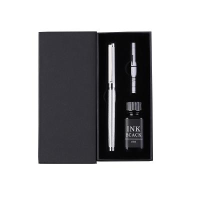 China Commonly Writing Executive Pen Manufacture School Supplies Calligraphy Metal Fountain Pen Set With Ink Bottle for sale