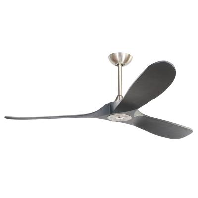 China Reverse Function 3 Wings Black Wooden Blades Nickel Finish High Airflow Elegant Decorative Large Air Cooling DC Motor Energy Saving Ceiling Fan for sale