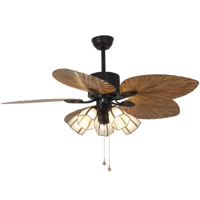 China With Retro Vintage Vec Farmhouse Living Room Light Luxury Acrylic 5 Leaf Blade Bronze Palm Leaf Ceiling Fan With 5 Lamp Light for sale