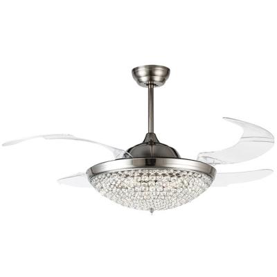 China Hotel 42 inch Crystal Lighting Electric Retractable Ceiling Fan With Remote Hidden Dimmable LED Light Blades Ceiling Fan Chandelier for sale