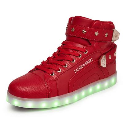 China Ladies Red High Top Light Up Shoes , Breathable Custom Led Shoes For Girls for sale