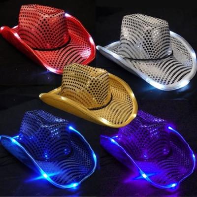 China Neon Flash LED Light Up Hats Glow In Dark Flashing Lighted Cowboy Hats 5 Colors for sale