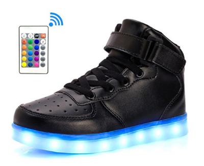 China LED Light Up Shoes With Remote Control , Men & Women Leather High Top Led Light Sneakers for sale