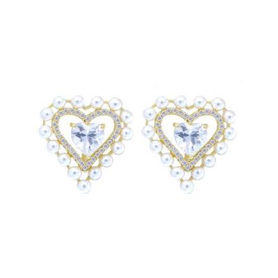 China TRENDY Vintage Gold Filled Zircon 925 Sterling Silver Trendy Stud Circle Earrings Hooks Heart Shell Beaded Wedding Engagement Earring for sale