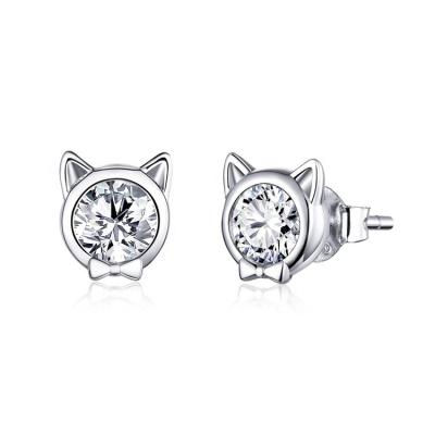 China Youchuang Design Four Claws Classic Moissanite Cute Luxury Tasty Cute Cat Earring Cute Diamond Silver 925 Stud Earrings for sale