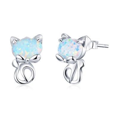 China OEM Youchuang Cute Cat Crystal 925 Earring Ladies Vintage Gold Plated Sterling Silver Classic Luxury Cute Stud Earrings for sale