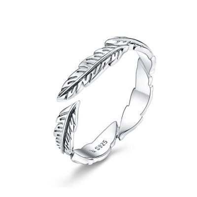 China OEM Youchuang FASHIONABLE Minimalist Tasty Ring For Women Vintage Jewelry Open Adjustable Fine Fashion Feather Sterling Silver Rings for sale