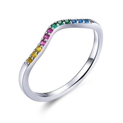 China FASHIONABLE Custom Hypoallergenic Classic Colored Moissanite Youchuang Rainbow Couples Tennis Ring Sterling Silver Rings for sale