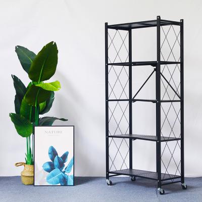 China Adjustable Multi-Layer Living Room Storage Rack Corrosion Protection Kitchen Display Stand Movable For Toys Metal Rack With Wheel for sale