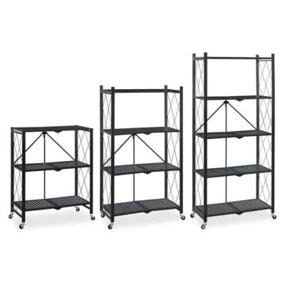 China High Quality Corrosion Protection Folded Shelves Kitchen Four Layers Metal Shelf Storage With Wheel for sale