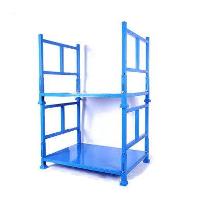 China Corrosion Protection Warehouse Rigid Foldable Metal Pallet Rack, Steel Stackable Cage Pallet Rack Long Stacking Rack With Removable Posts for sale