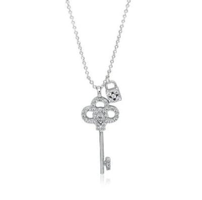 China New Present Fashion Jewelry 925 Sterling Silver CZ Lock Key Necklace TRENDY Pendant For Women for sale