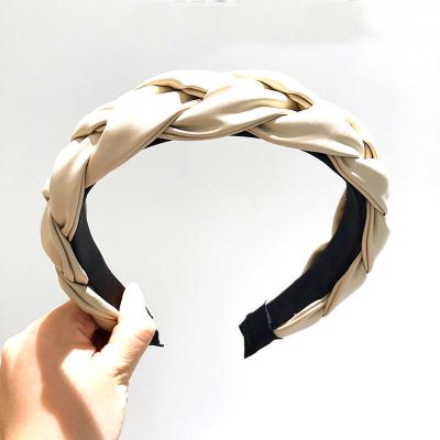 China Ladies Hair Decoration Best-Selling Pure Color Twisted Wide PU Leather Braided Hair Band Headband For Women Girls Hair Accessories for sale