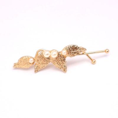 China 2021 Girls Hair Decoration Fashion Metal Gold Plated Foil With Pearl Hairpin Handmade Hair Clip For Girls for sale