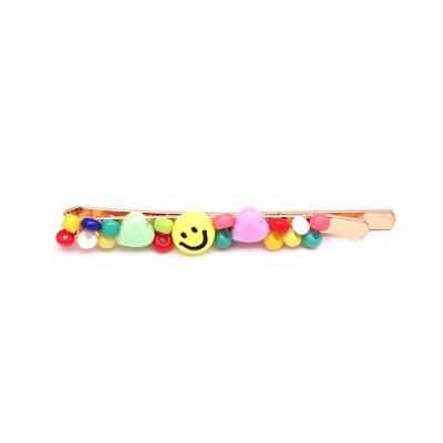 China 2021 new fashion hand made colorful seed glass beads heart and smiley face coved hair pin for cute girls hair accessories for sale