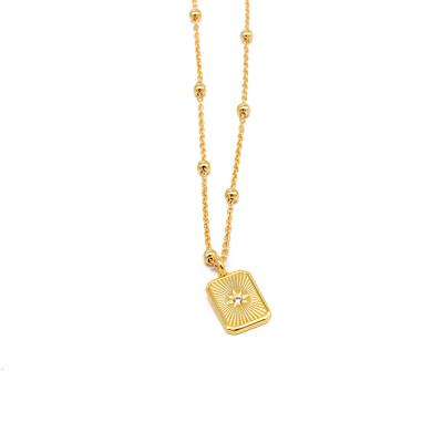 China 2021 FASHIONABLE Best Selling Gold Plated Rectangle Pendant Necklace Radial Pattern Zircon Necklace for sale