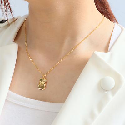 China 2021 fashion 1-2 half mius gold plated rectangle pattern radial pendant necklace for sale