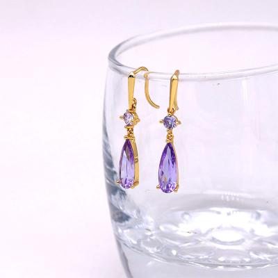 China 2021 1-2mius Trendy Gold Plated Purple Teardrop Glass Earring for sale