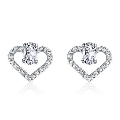 China TRENDY 2021 new fashions and grace s925 sterling silver hollow heart with pave clear zircon earring for sale