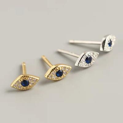 China 2021 18K Crystal Blue CZ Eye Evils FASHIONED Luxury Gold Plated Zircon 925 Sterling Silver Stud Earring For Women for sale