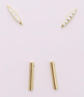 China Trendy Minimalist Trendy Women Jewelry 18K Gold Plated Cubic Zirconia Eye White Brass Bar Studs Earring Set for sale