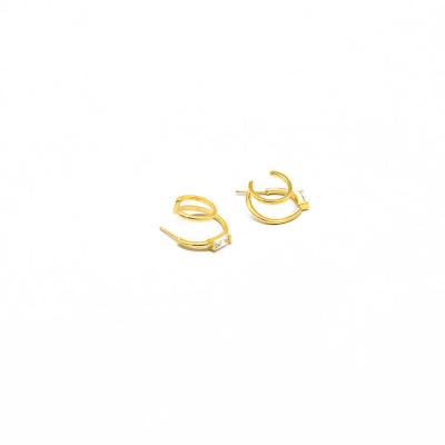 China TRENDY Fashion 1-2mius Fine Gold Plated C Shape Two Line Earring With Rectangle Zircon for sale