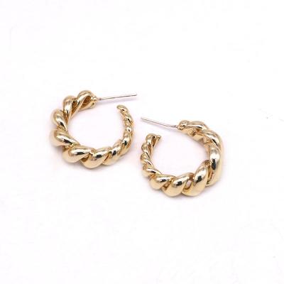 China 2021 TRENDY Vintage Statement Jewelry 18K Real Gold Plated C Shape Twisted Circle Huggie Earring for sale