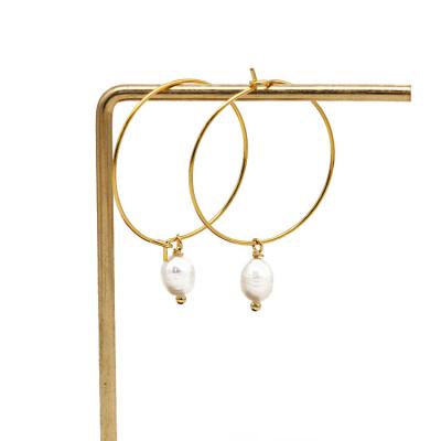 China New Trendy Fashion 1-2mius Gold Plated Hoop Earring With Pearl Pendant for sale