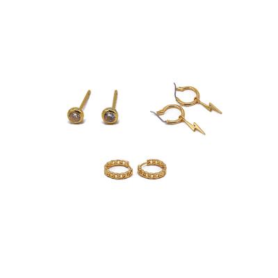 China 2021 TRENDY fashion 1-2mius gold plated three pair earring zircon post earring, lightning hope earring, lightning chain earring model for sale