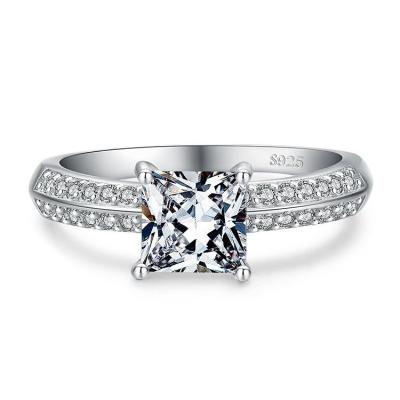 China Fashion 2021 Romantic And S925 Sterling CZ Engagement Anniversary Luxury Silver Crystal Square Cubic Zirconia Wedding Ring For Women for sale